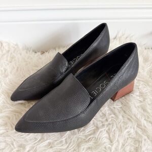 Sole Society “Marty” Black Leather Pointed Toe Loafer Style Heel | Size 6.5